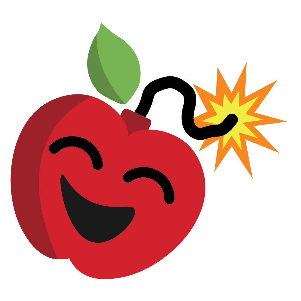 Laughing apple bomb icon.