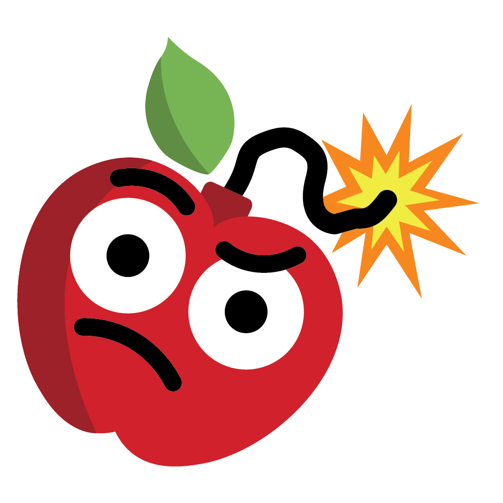 Inquisitive apple bomb icon.