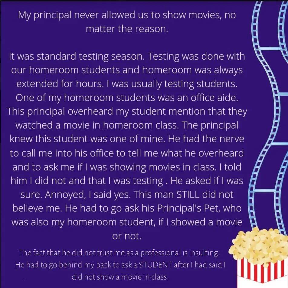Teacher secret about a principal believing a student over the teacher.