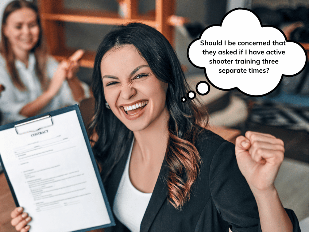 Woman excited about getting a job contract.